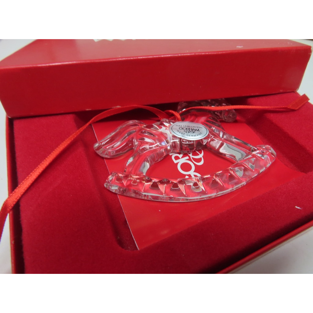 Gorham Lead Crystal Holiday Rocking Horse Christmas Ornament With Box C560